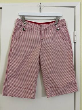 Lux Low Rise Pinstripe Bermuda Shorts Linen Blend Y2K Preppy Coastal Size 5